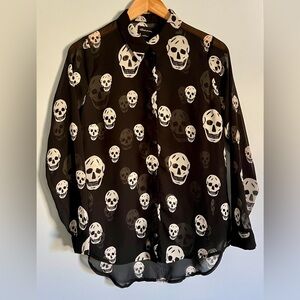 Seductions Skull Sheer Blouse Button Up Shirt